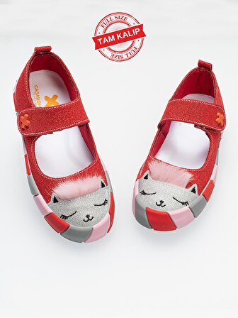 Kırmızı Simli Kedi Kız Sneaker Babet