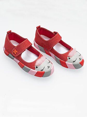 Kırmızı Simli Kedi Kız Sneaker Babet