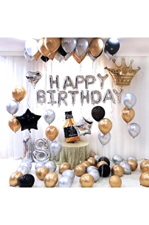 Altın Gümüş Metal Lateks Balonlar Yıldönümü Mutlu Doğum Günü Partisi Dekor Yetişkin Doğum Günü Balon