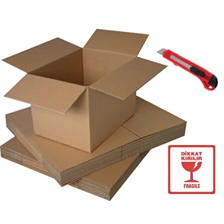 Eşya Paketleme Taşınma Seti - Karton Koli 10'Lu, Maket Bıçağı, Dikkat Kırılabilir Etiketi 10'lu