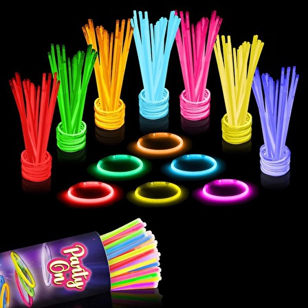 300 PCS NEON STİCK GLOW STİCK 300 ADET NEON IŞIK FOSFORLU BİLEKLİK KOLYE FOSFORLU IŞIK RENKLİ GLOW