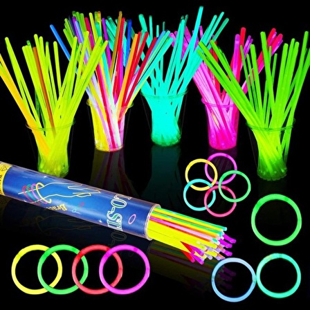 300 PCS NEON STİCK GLOW STİCK 300 ADET NEON IŞIK FOSFORLU BİLEKLİK KOLYE FOSFORLU IŞIK RENKLİ GLOW