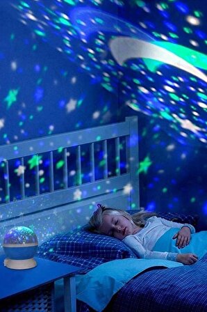 Renkli Yıldızlı Dönen Led Gökyüzü Projeksiyon Gece Lambası