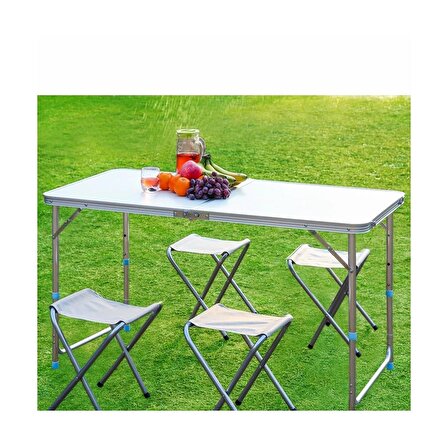 FUNKY CHAIRS Tabureli Katlanabilir Piknik Masası Seti -Gri
