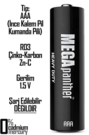 Kumanda Pili İnce Kalem Pil 4lü AAA R03 Zn-C 1.5V