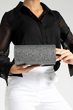 Kadın Simli Siyah Mini Portföy Abiye Çanta Omuz Çantası