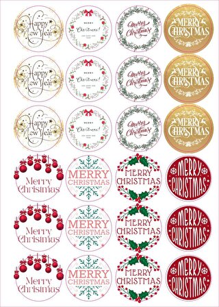 8 Çeşit Yılbaşı Sticker - Yılbaşı Hediye Sticker - Yılbaşı Paketleme - Yılbaşı Süsü -Merry Christmas