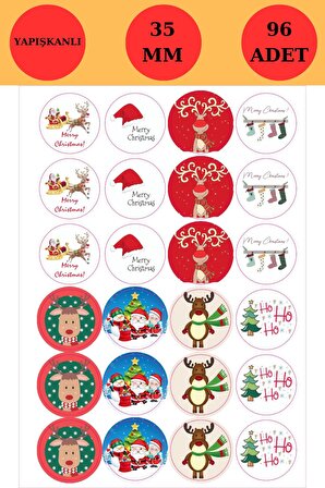 Geyik & Noel Şapkalı Sticker - Yılbaşı Sticker - Paketleme Sticker - Yılbaşı Süsü - Yılbaşı Hediye