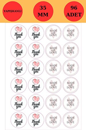 Thank You & Handmade With Love Sticker - Paketleme Sticker - Hediye Sticker - 