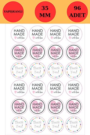 Handmade & Thank You Sticker - Handmade Sticker - Paketleme Sticker - Teşekkür Sticker