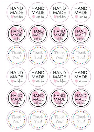 Handmade & Thank You Sticker - Handmade Sticker - Paketleme Sticker - Teşekkür Sticker