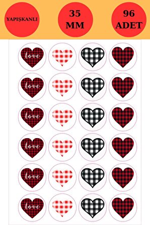 Kalp Ekose Sticker - Hediye Sticker - Notebook Sticker - Defter Sticker - Yılbaşı Süsü