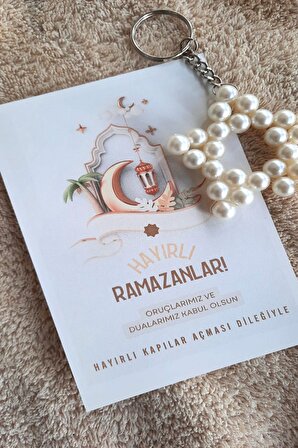 Hayırlı Ramazanlar -10 Adet İnci Yıldız Anahtarlık - Ramazan Hediyesi - Konsept Hediye