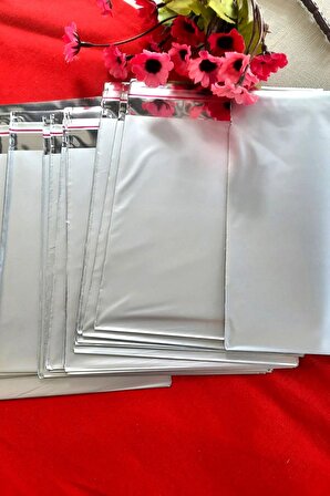 (50 Adet) 15 x 25 cm Gümüş Janjanlı Hediye Paketi - Yapışkanlı