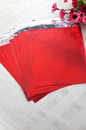 15x25 cm Kırmızı Janjanlı 10 Adet Hediye Paketi - Yapışkanlı 