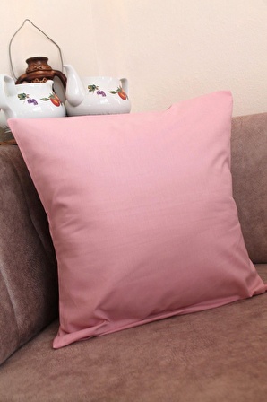 Pudra Pembe Premium %100 Pamuklu Fermuarsız Kırlent Kılıfı 43x43cm