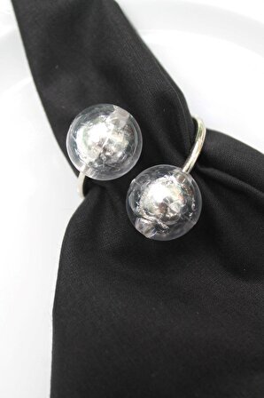 6 Adet Emtory Design Gümüş Metal Halkalı Peçete Yüzüğü - Silver Napkin Rings