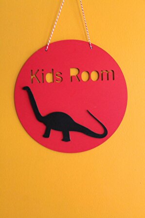 Dekoratif Kids Room Siyah Dinozorlu Kırmızı Çocuk Odası Kapı & Duvar Süsü