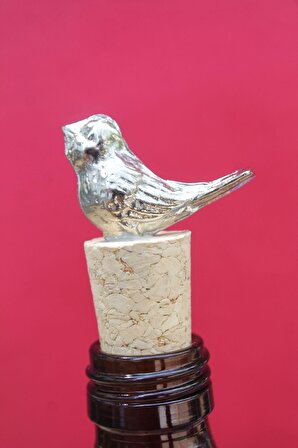 2 Adet Gümüş Dekoratif Minik Kuşlu Şişe Tıpası