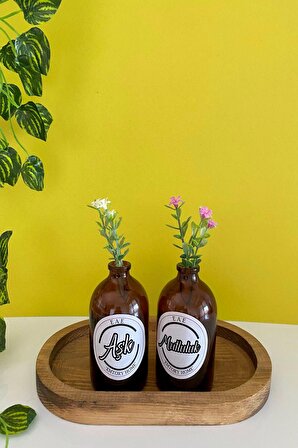 Aşk Mutluluk Dekoratif Amber Cam Şişe Vazo Seti 10cm