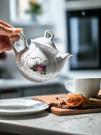 Vinti El boyama 24 ayar altın işlemeli güllü çay bitki çayı demlik handmade tasarım