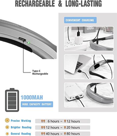  Glocusent Led Kitap Okuma Lambası 3 Renk - Şarj Edilebilir