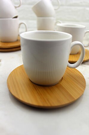 Porselen Bambu Tabak Kahve Fincan Takımı 6 Kişilik 12 Parça 2494