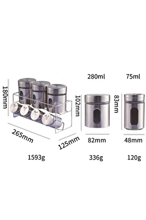 7 li Paslanmaz Çelik Cam Baharatlık Baharat Takımı