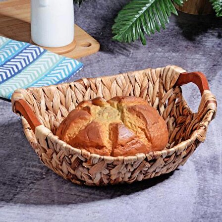 Hasır Rattan Ekmeklik Ekmek Sepeti  Ahşap Sap