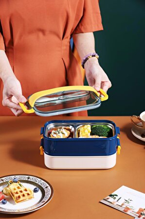 Vagonlife Bento Lunch Box Ofis-Okul İçin Yeni Nesil Sefer Tası Taşınabilir Yemek Kutusu  Çelik FF462