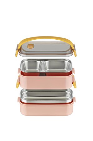 Vagonlife Bento Lunch Box Ofis-Okul İçin Yeni Nesil Sefer Tası 2 kat Taşıma Kulplu Çelik FF367