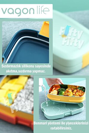 Vagonlife Bento Lunch Box Ofis-Okul İçin Yeni Nesil Sefer Tası Kaşık-Çatal Setli Tek Kat Paslanmaz Çelik FFLBOX483
