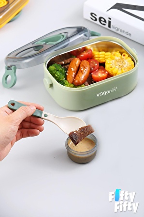 Vagonlife 550 ML Tek Kat Paslanmaz Çelik Bento Lunch Box Yeni Nesil Sefer Tası-Sos Kaseli Model-A51-