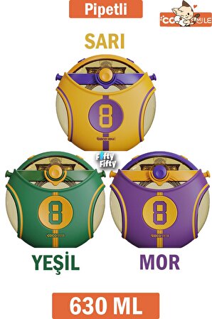 CocoSmile Özel Kutulu 630 ML Pipetli NBA Lakers Temalı Tritan Su Matarası Boyun Askılı 3 Farklı Renk ffcs0008