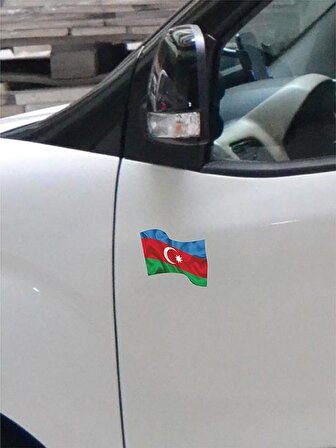 Azerbaycan Dalgalı Bayrak Etiket 10 x 9 cm