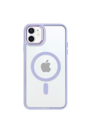 iPhone 12 Lüks Magsafe Kablosuz Şarj Mıknatıslı Lila Renkli Kılıf