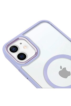 iPhone 12 Lüks Magsafe Kablosuz Şarj Mıknatıslı Lila Renkli Kılıf