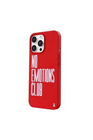 iPhone 14 Pro Silikon Özel Tasarım Yazılı Duygusuz No Emotions Kırmızı Renkli Telefon Kılıfı