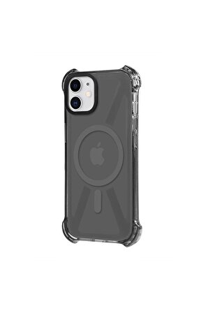 iPhone 12 Magsafe Kablosuz Şarj Özellikli Mıknatıslı Transparan Şeffaf Siyah Renkli Kılıf