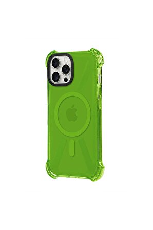 iPhone 14 Pro Max Magsafe Kablosuz Şarj Özellikli Mıknatıslı Transparan Şeffaf Yeşil Renkli Kılıf