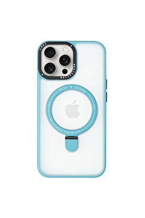 Iphone 14 Pro Max Magsafe Kablosuz Şarj Standlı Lacivert Çerçeveli Renkli Kılıf