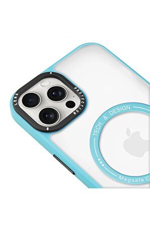 Iphone 14 Pro Max Magsafe Kablosuz Şarj Standlı Lacivert Çerçeveli Renkli Kılıf