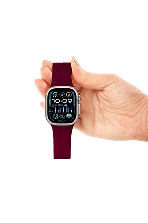 Watch Silikon Mıknatıslı Şık Sade Görünüm 42 44 45 49mm Uyumlu Saat Kordonu Bordo