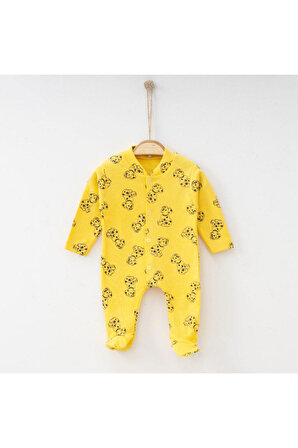Unisex Bebek Yumuşak Dokulu Sarı Dalmaçyalı Baskılı Bebek Tulum