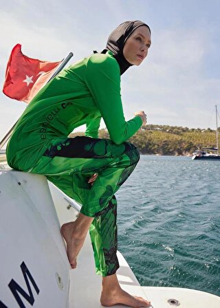 Mayovera Yeşil Desenli Paraşüt Kumaş Tek Alt Pantalon