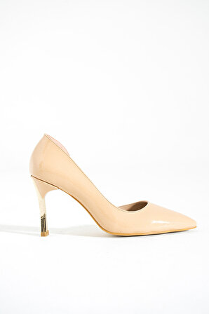 Kadın Topuklu Ayakkabı - Yüksek Topuklu Stiletto Rahat Şık ve İnce İş Ayakkabısı  Bej Rengi  9 cm