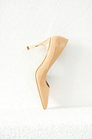 Kadın Topuklu Ayakkabı - Yüksek Topuklu Stiletto Rahat Şık ve İnce İş Ayakkabısı  Bej Rengi  9 cm