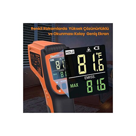 NPO ThermoPro TP450 -50C/+550C Antişok Dual Lazer Endüstriyel Kızılötesi Temassız Termometre