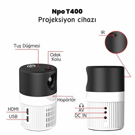 Npo T400 3000 Lümen HD Taşınabilir Projeksiyon Cihazı
