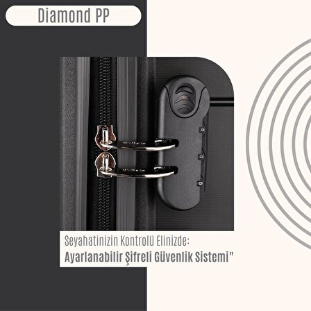 NPO Diamond PP(Polipropilen) Kabin, Orta ve Büyük Boy 3'lü Kırılmaz Valiz Seti-Siyah